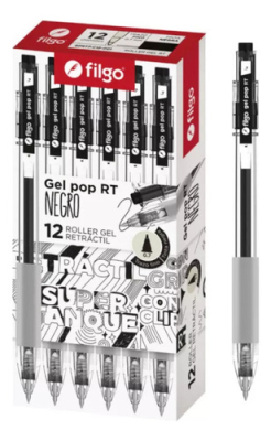Lapicera Roller Gel Pop Filgo Negro Retractil