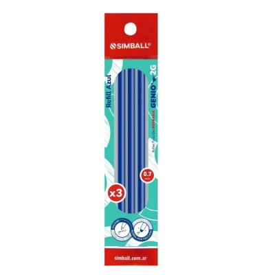 Tanque Simbal Roller Gel Genio 2G Azul X 3