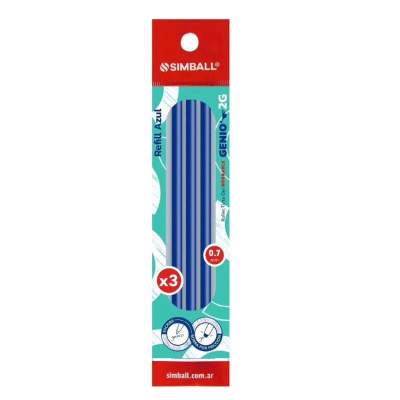 Tanque Simbal Roller Gel Genio 2G Azul X 3