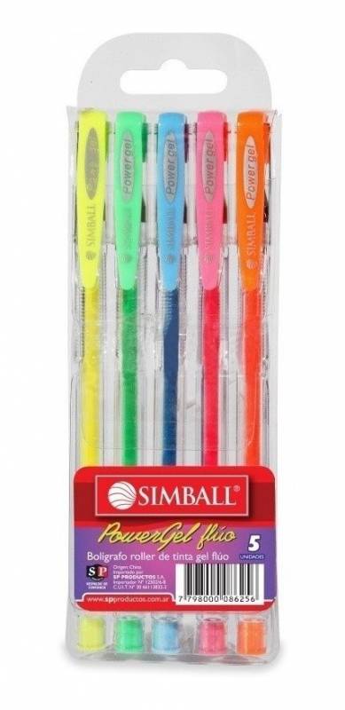 Lapicera Roller Gel Simbal X 5 Fluor