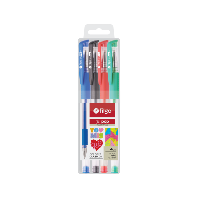 Lapicera Roller Gel Pop Filgo X4 Clasico
