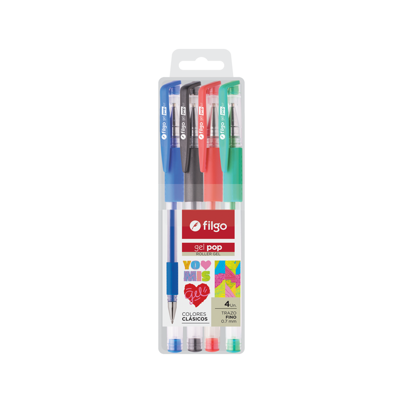 Lapicera Roller Gel Pop Filgo X4 Clasico
