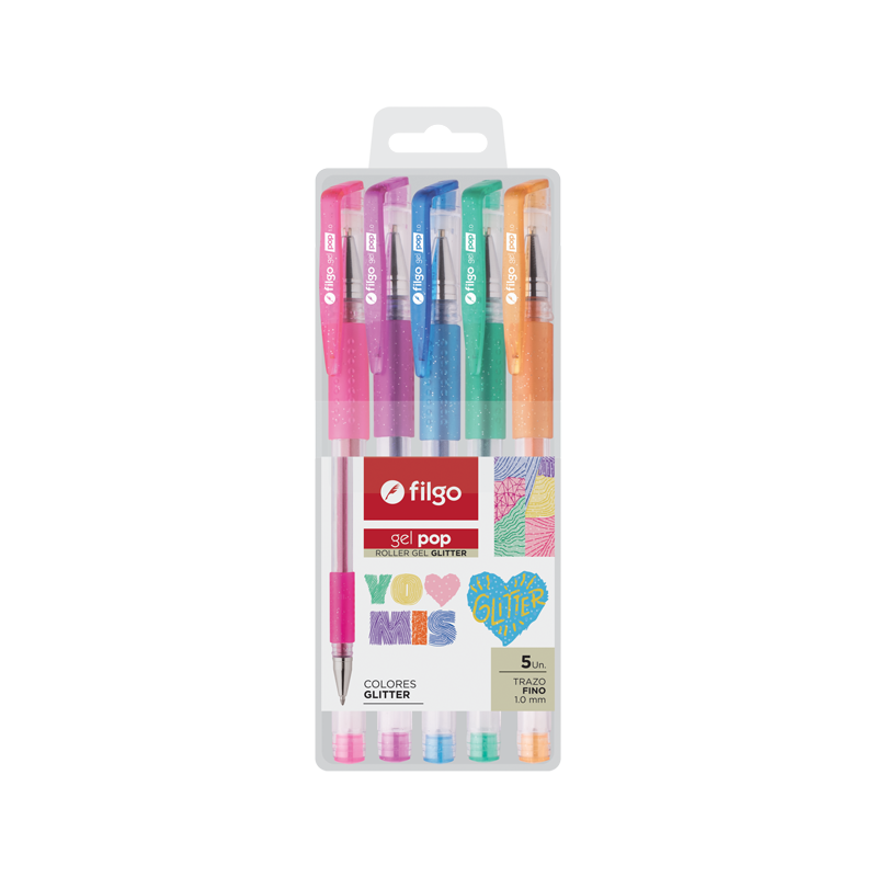 Lapicera Roller Gel Pop Filgo X 5 Glitte