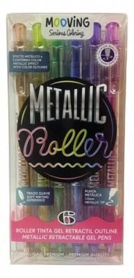 Lapicera Roller Gel Coloring Retractil Metalic X 6