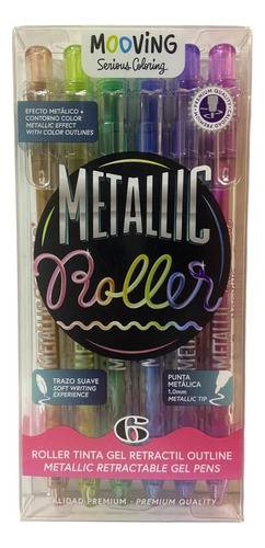 Lapicera Roller Gel Coloring Retractil Metalic X 6