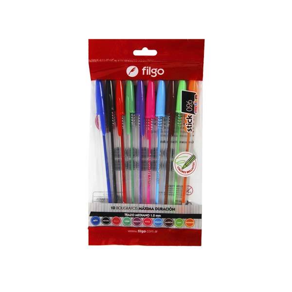 Boligrafo Filgo 1 Mm Stick  Colores X 10